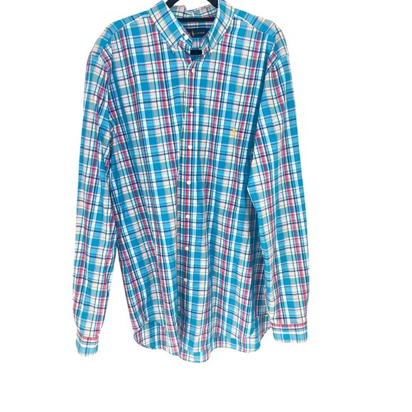 Ralph Lauren Other - Ralph Lauren Mens Preppy LT Tall Blue Multicolor Plaid Button-Up Shirt Cotton